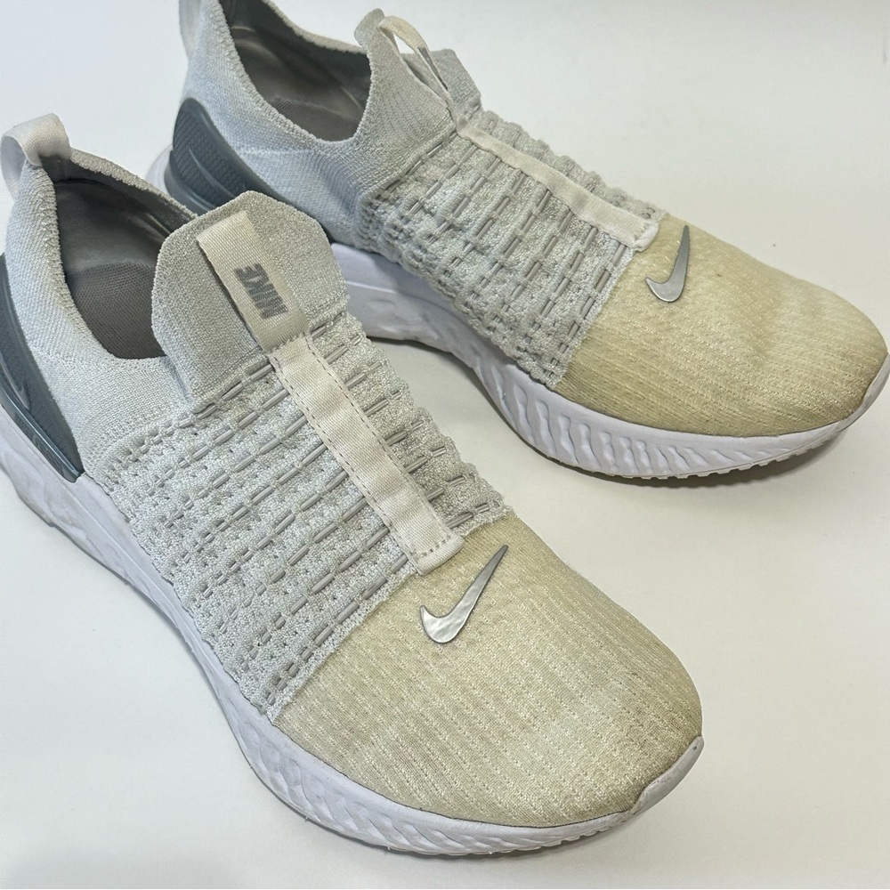 Nike React Phantom Run Flyknit 2 White Silver running pull on sneakers - Picture 4 of 12